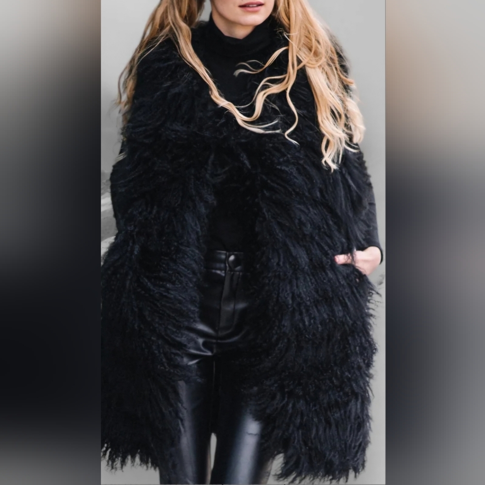 Long Women's Monholian Fur VEST S-M